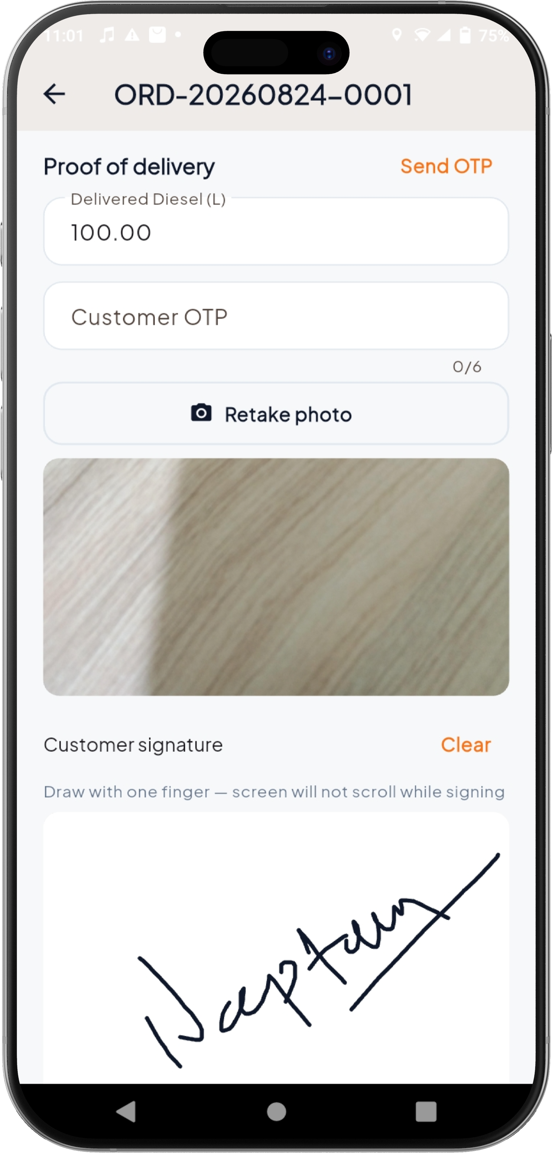 Driver app delivery complete confirmation