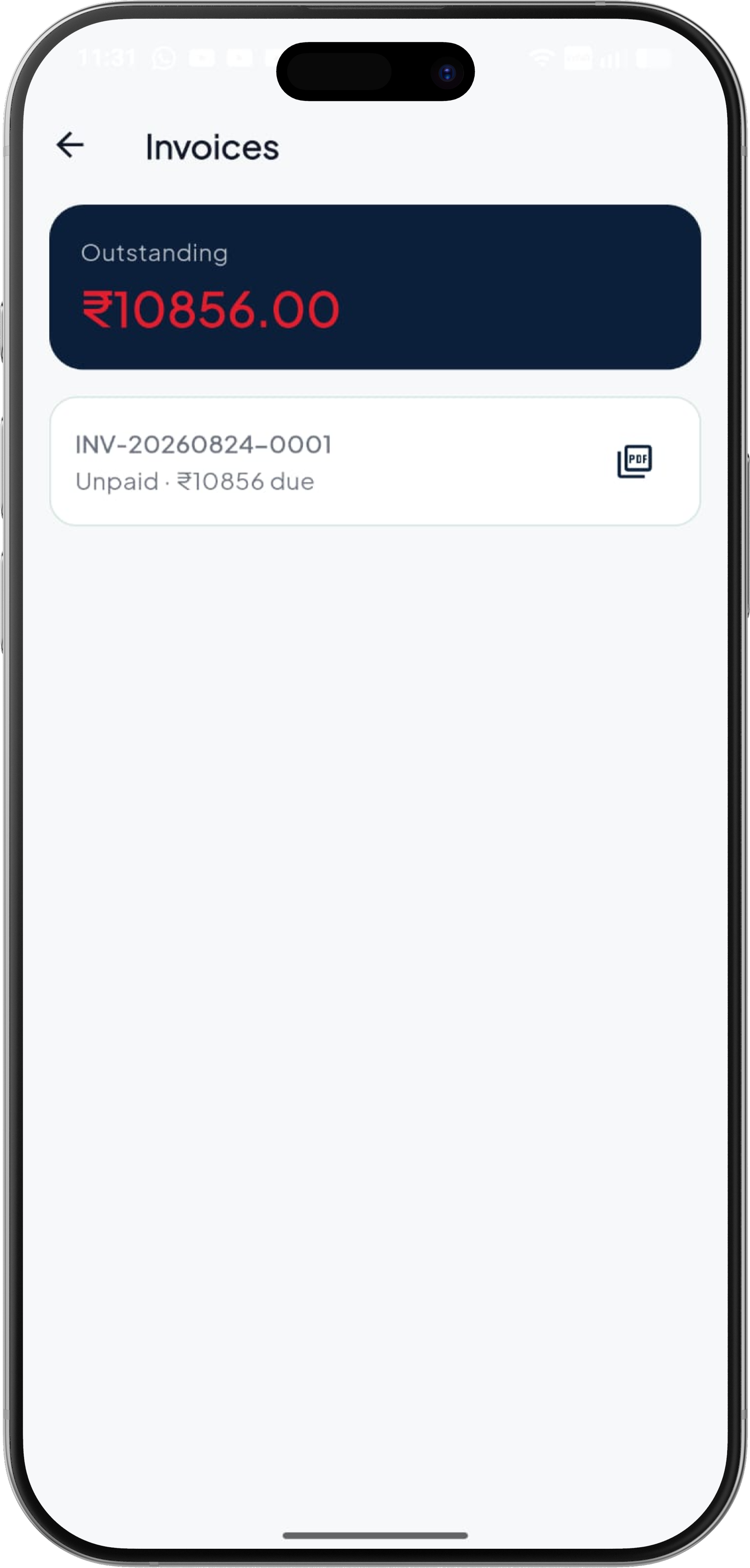 Customer app invoices and outstanding balance